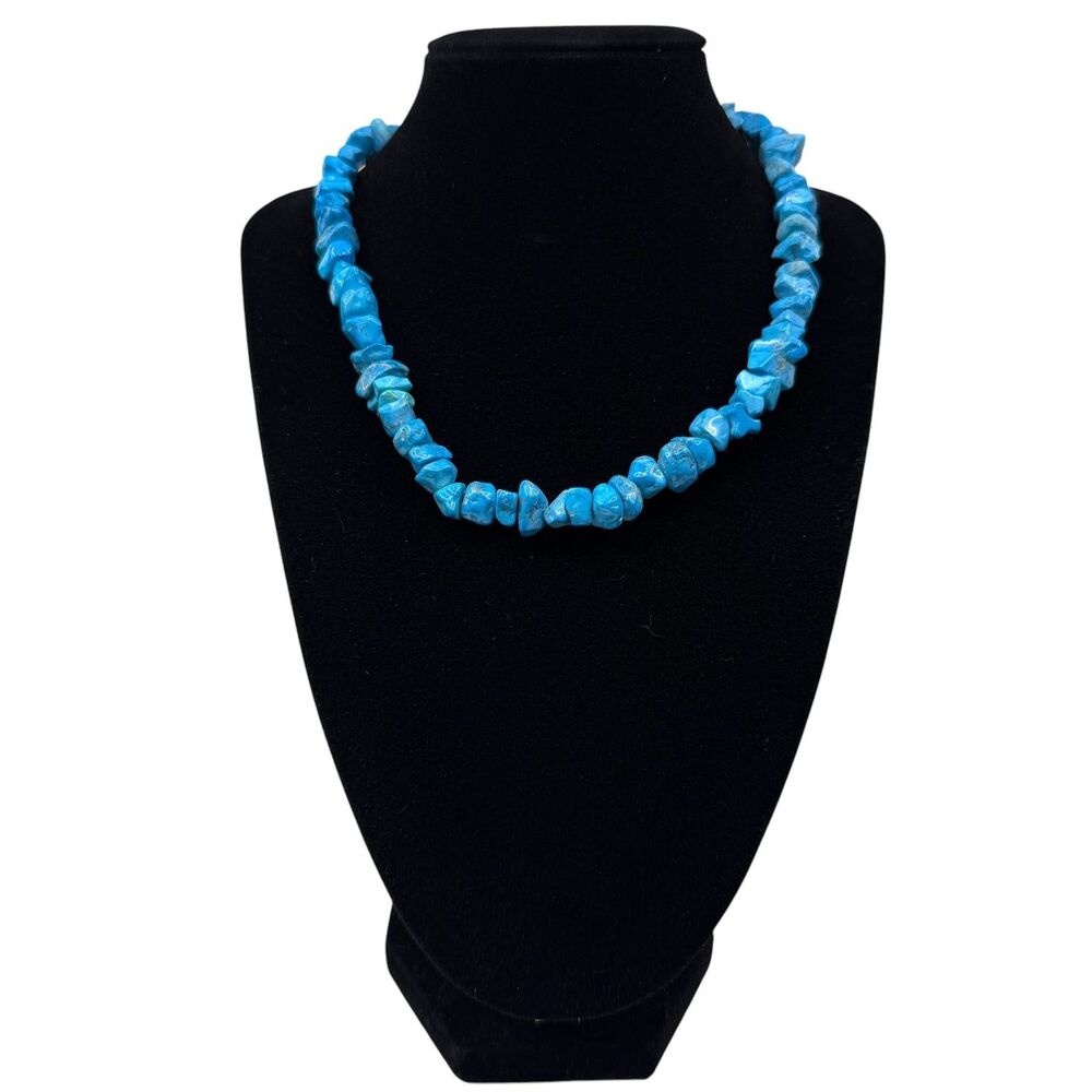 Natural Blue Stone Chip Bead Necklace Fashion Jewelry Choker Style 16"